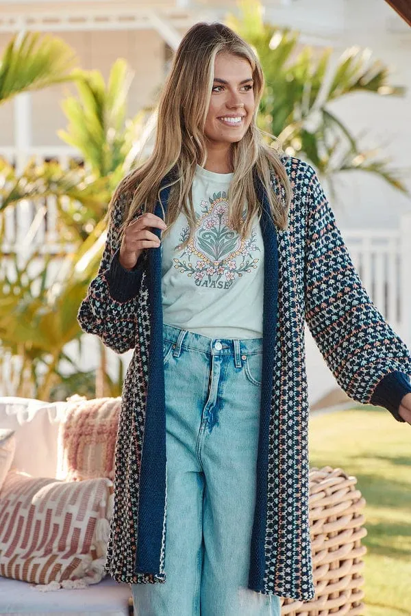 Rustic Knit Cardigan - Navy