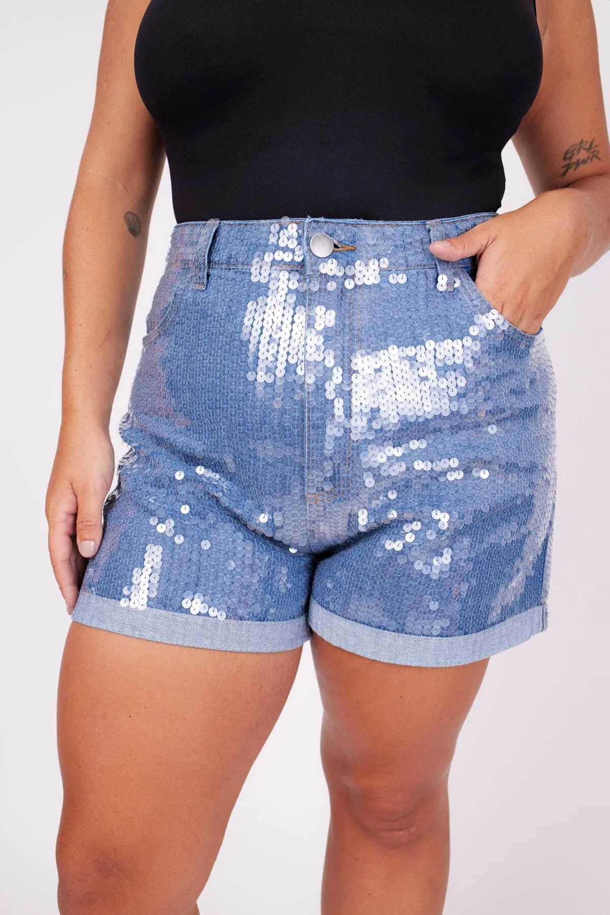 Shorts Jeans Bordado Vitru - Azul