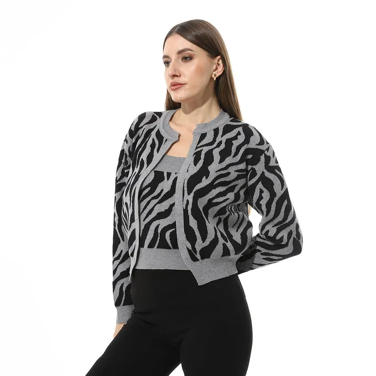 Slip On Knitted Top And Cardigan Set - Mr Joe