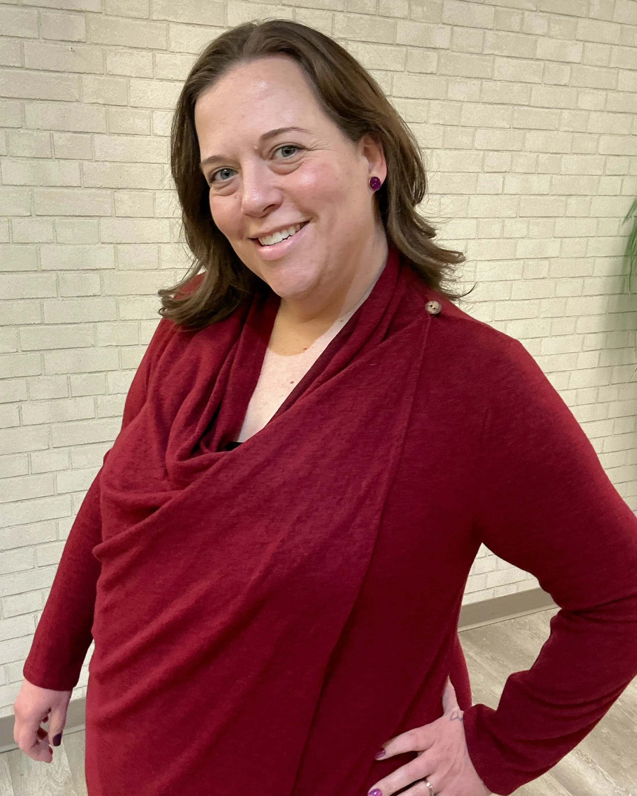Soft Brushed Wrap Front Cardigan | Burgundy