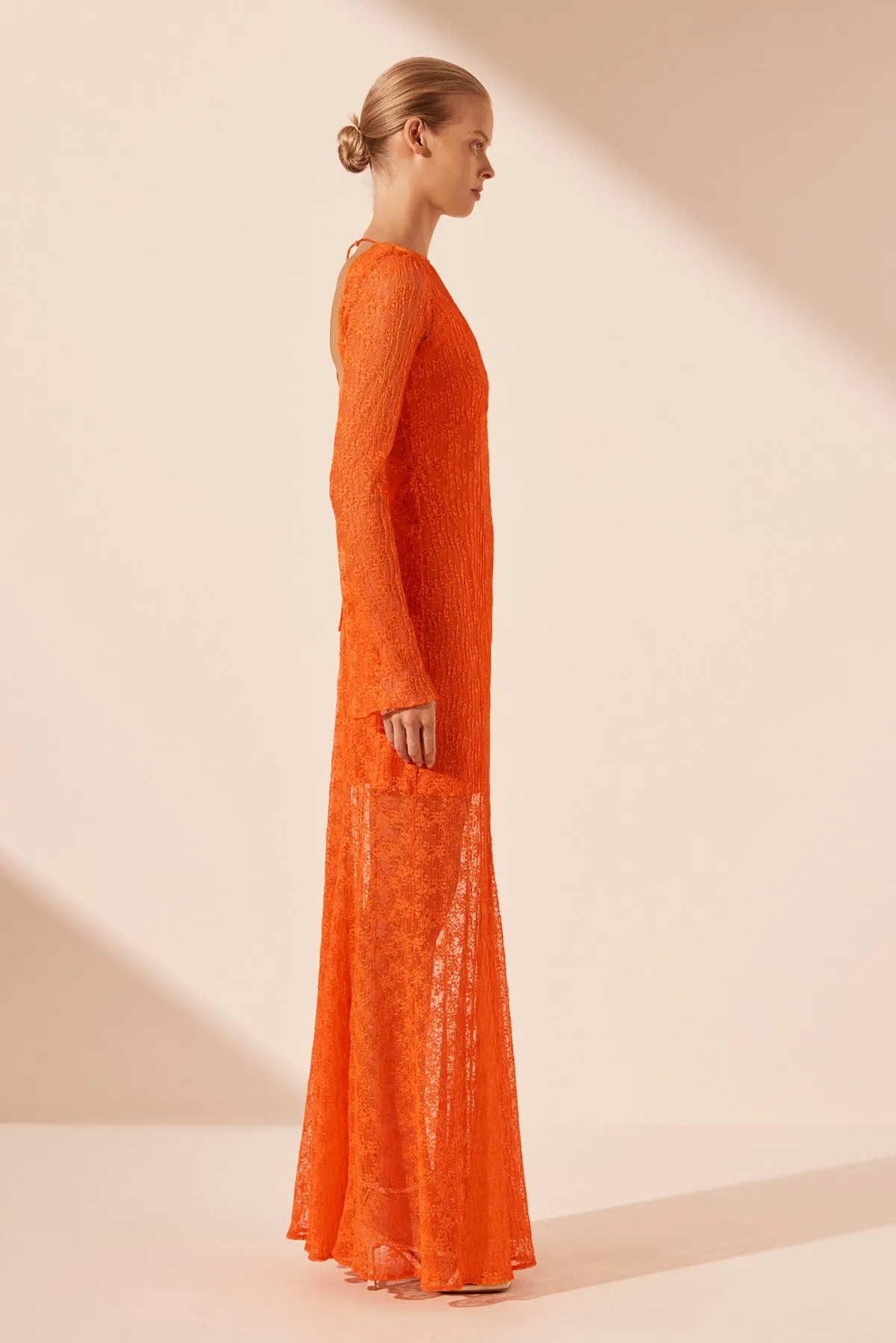 SOL LACE OPEN BACK MAXI DRESS - FLAME