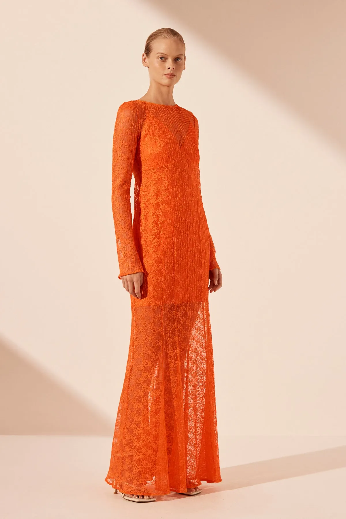 SOL LACE OPEN BACK MAXI DRESS - FLAME