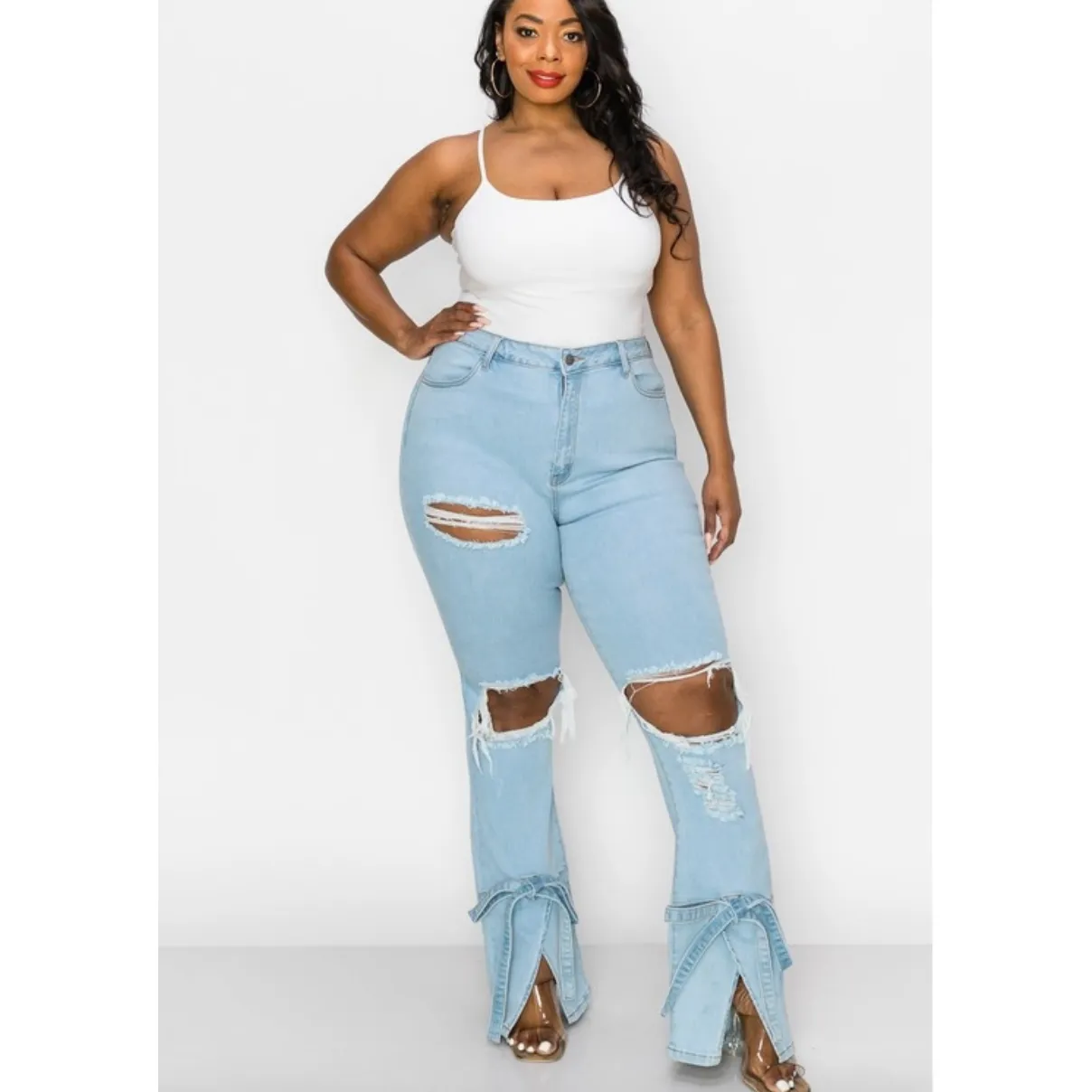 Tie Bottom Flare Curvy Jeans