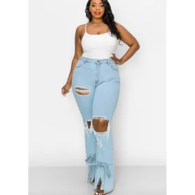 Tie Bottom Flare Curvy Jeans
