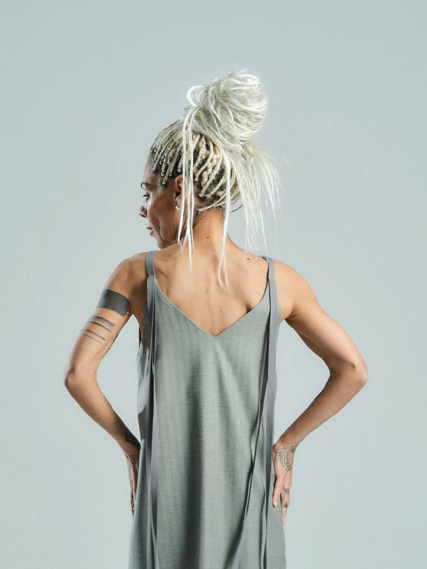 Tie-Detailed Grey Midi Dress