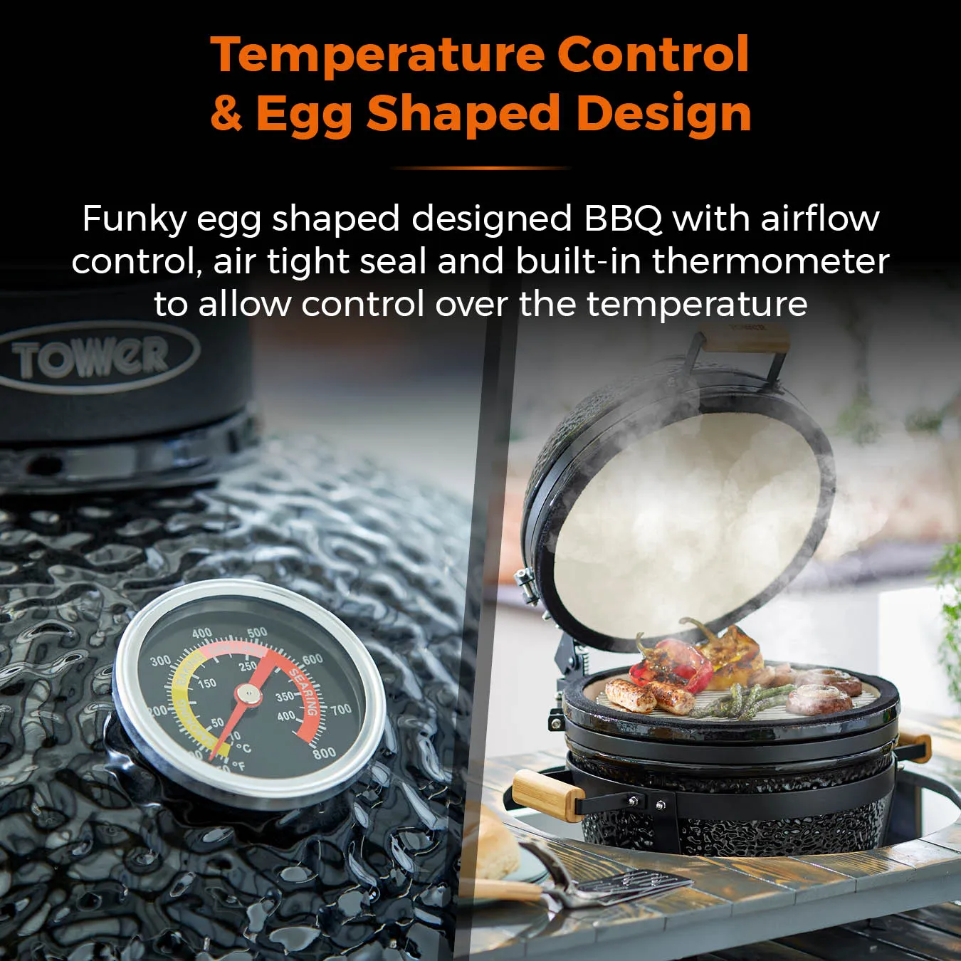 Tower Kamado Maxi Ceramic Charcoal BBQ - Black