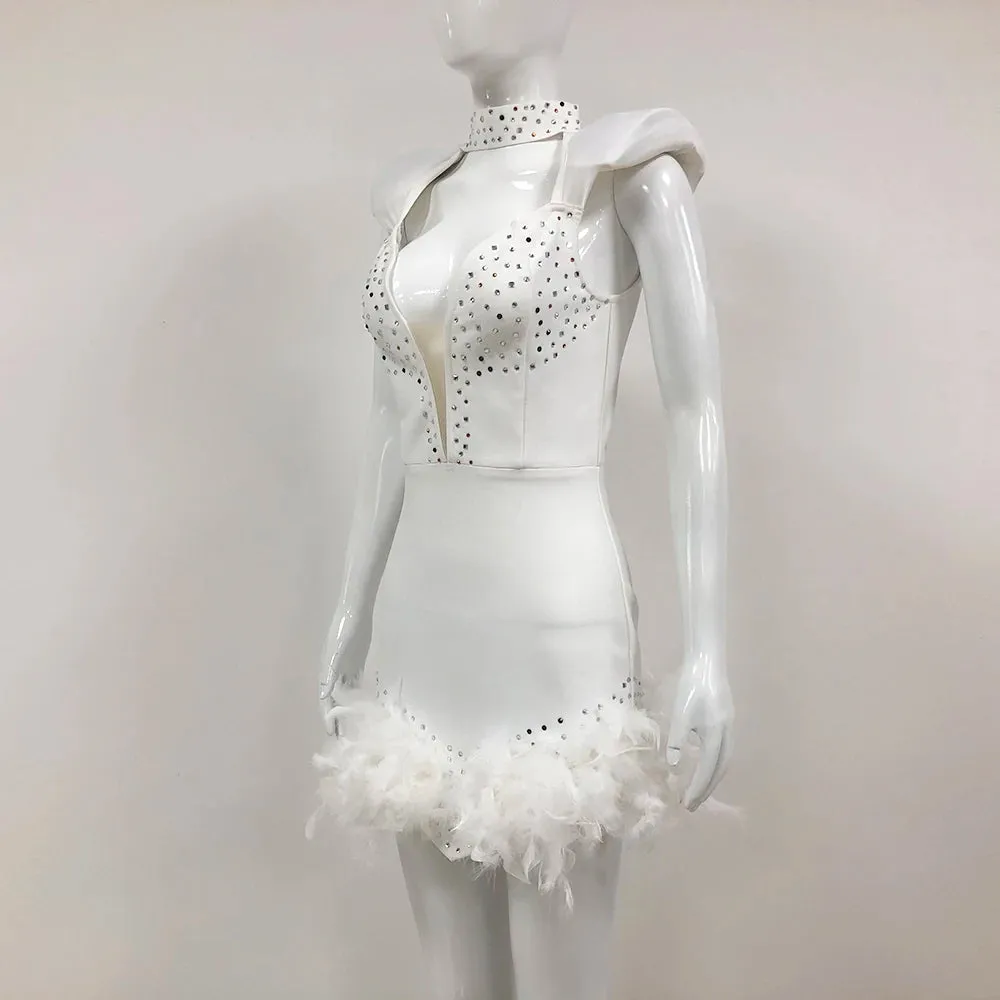 Trend4us Women's Glamorous Embellished White Mini Dress