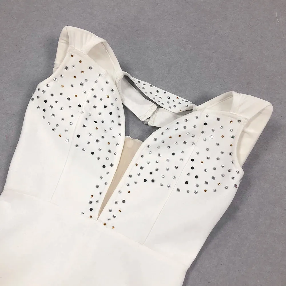 Trend4us Women's Glamorous Embellished White Mini Dress