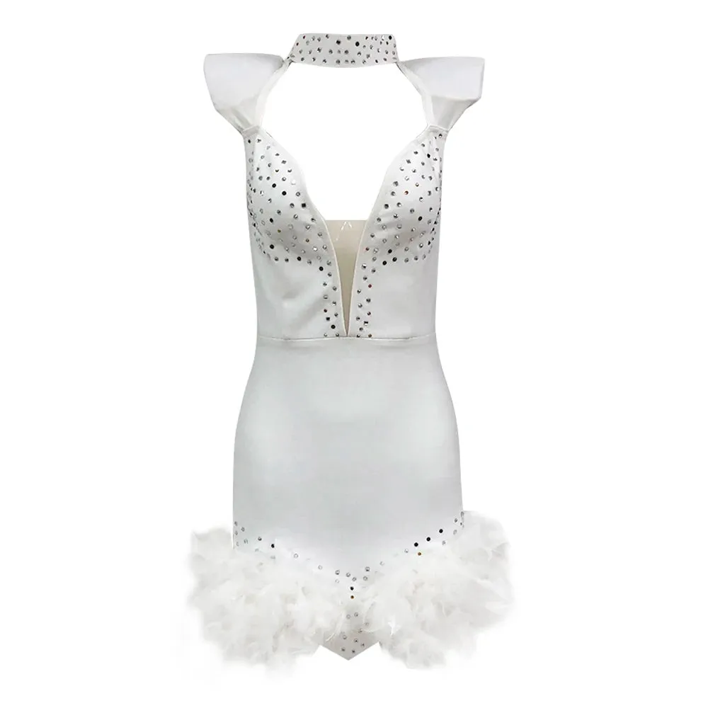 Trend4us Women's Glamorous Embellished White Mini Dress