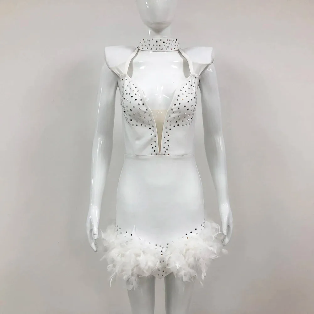 Trend4us Women's Glamorous Embellished White Mini Dress