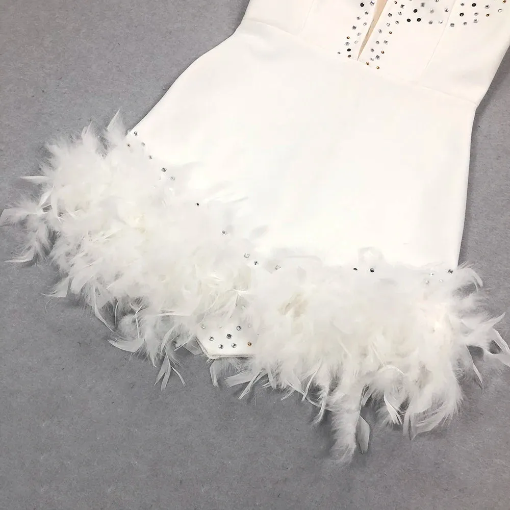 Trend4us Women's Glamorous Embellished White Mini Dress
