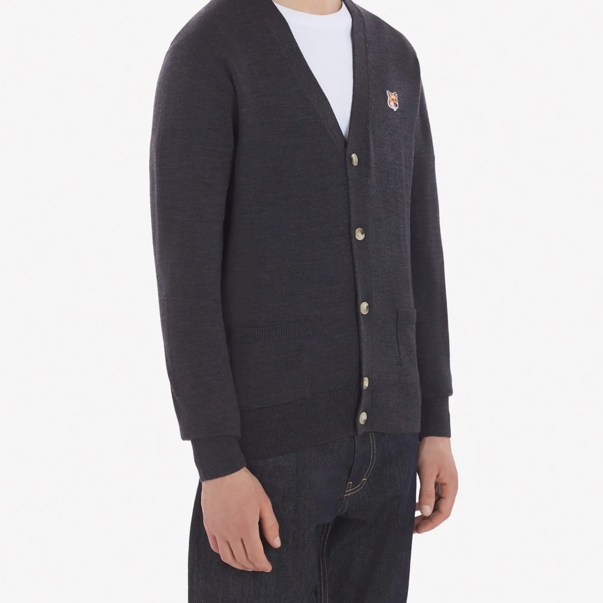 Unisex Fox Head Patch Classic Cardigan - Anthracite Melange