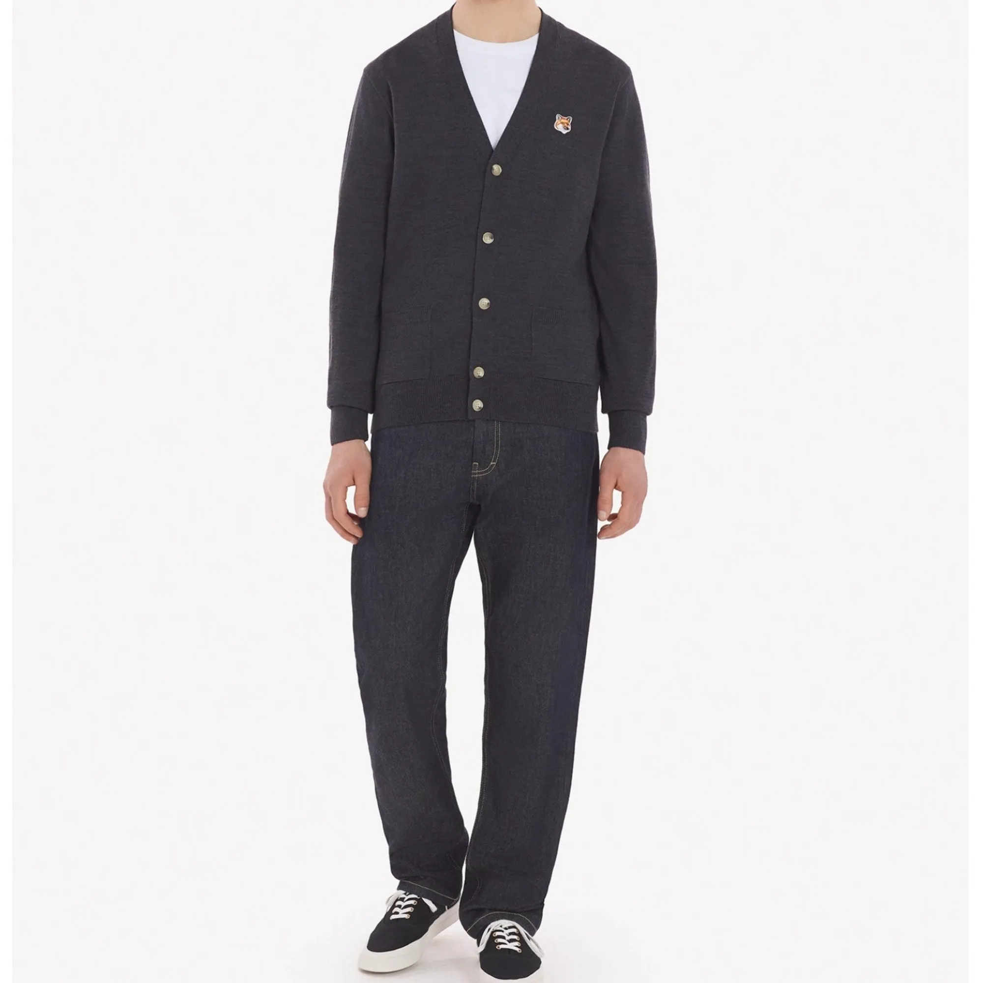 Unisex Fox Head Patch Classic Cardigan - Anthracite Melange
