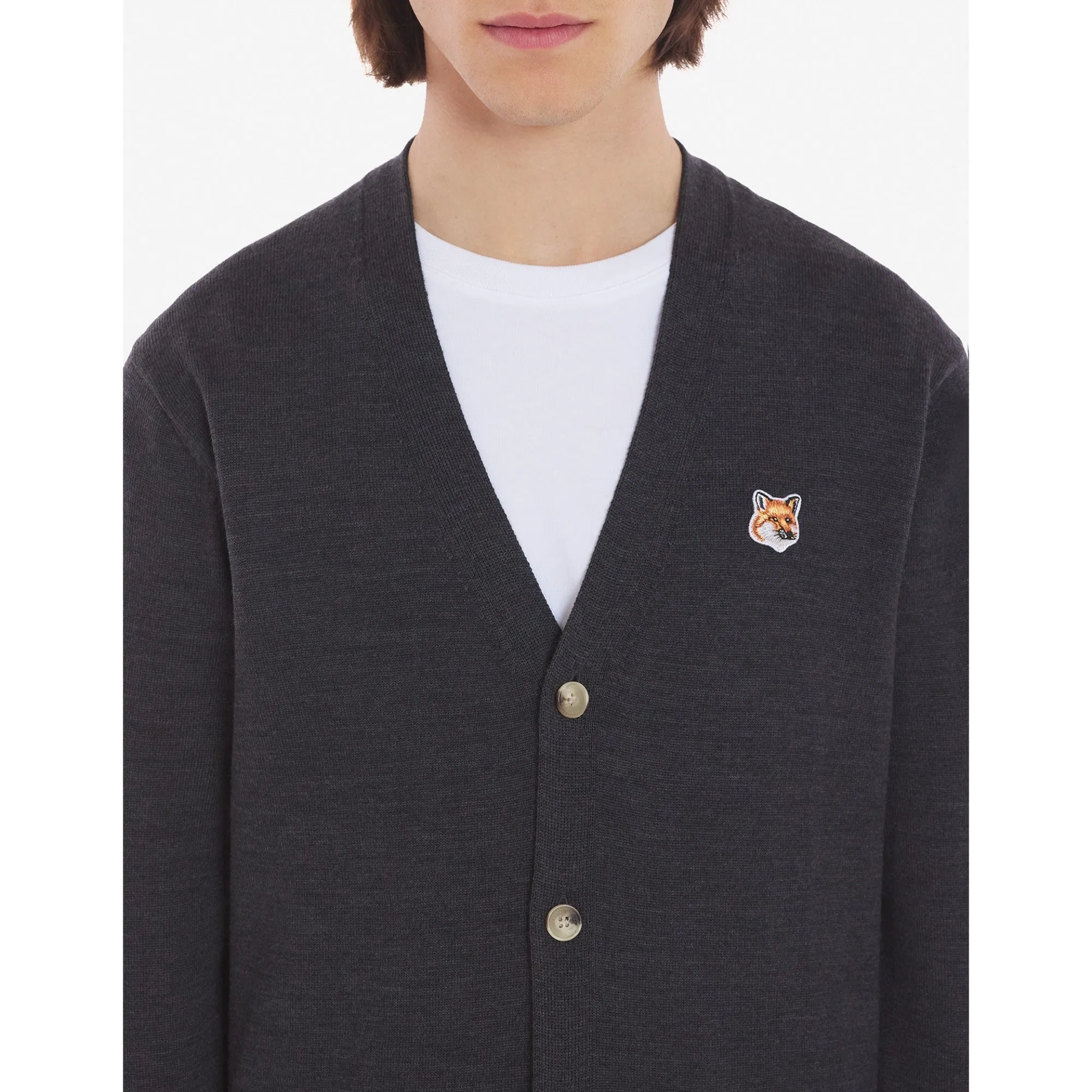 Unisex Fox Head Patch Classic Cardigan - Anthracite Melange