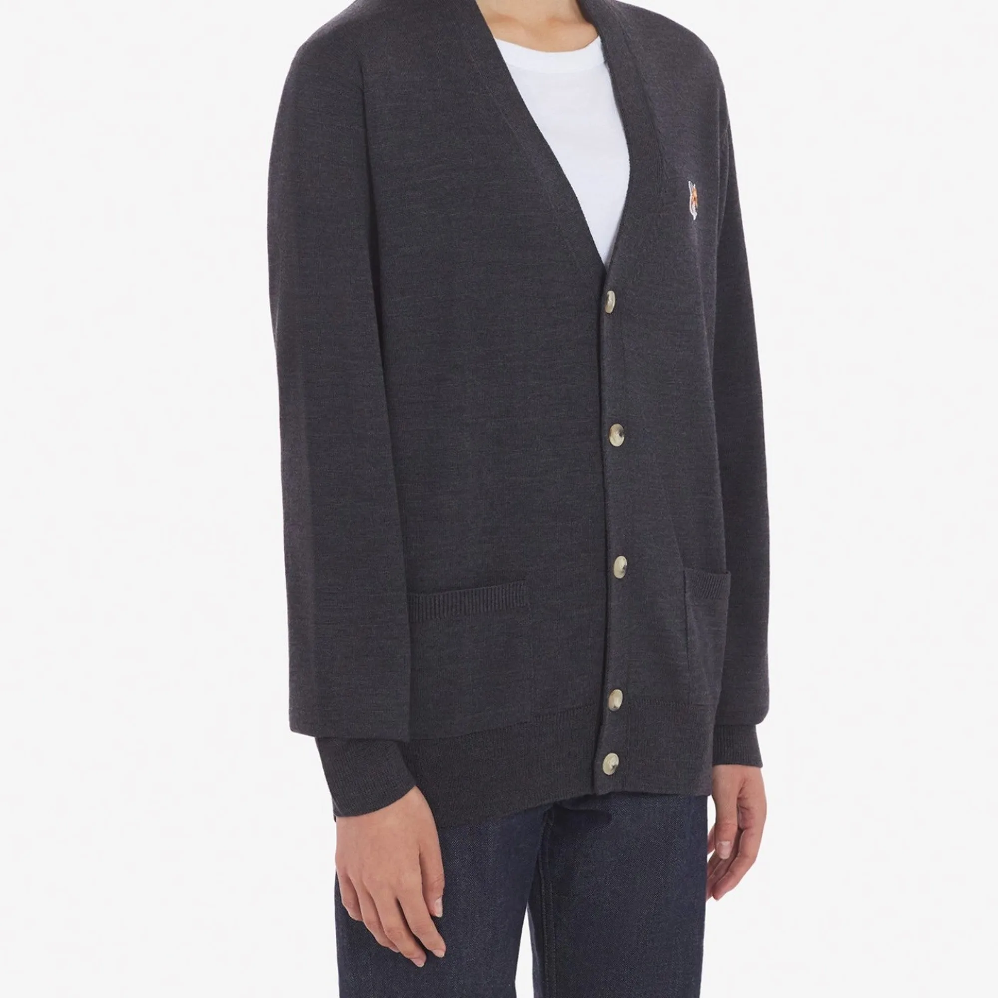 Unisex Fox Head Patch Classic Cardigan - Anthracite Melange