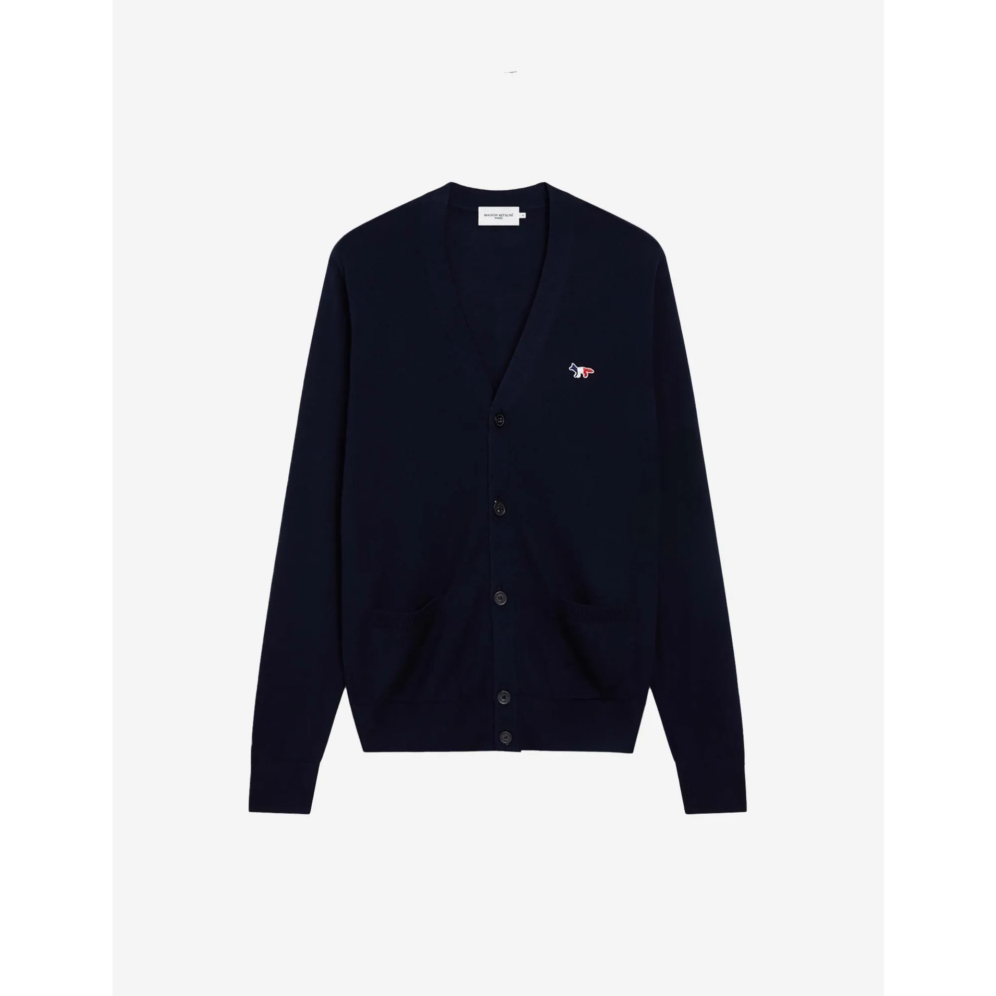 Unisex Tricolor Fox Patch Classic Cardigan - Navy