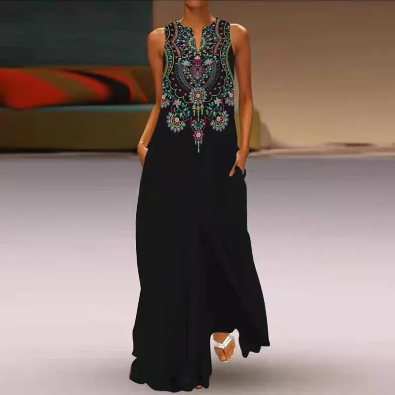 Vintage Long Dress Women Fashion Party Evening Dresses Casual Maxi Vestidos Vocation Beach Dress Ladies Robes