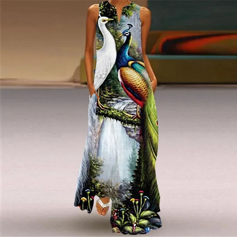 Vintage Long Dress Women Fashion Party Evening Dresses Casual Maxi Vestidos Vocation Beach Dress Ladies Robes