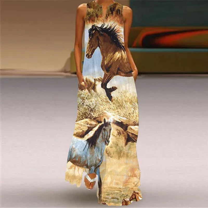 Vintage Long Dress Women Fashion Party Evening Dresses Casual Maxi Vestidos Vocation Beach Dress Ladies Robes