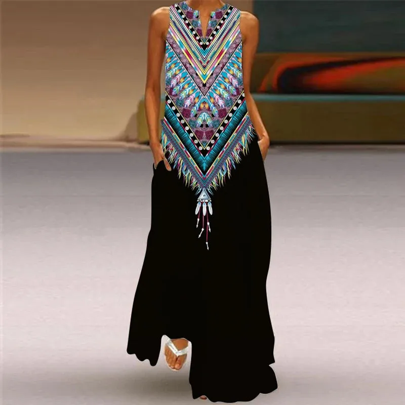 Vintage Long Dress Women Fashion Party Evening Dresses Casual Maxi Vestidos Vocation Beach Dress Ladies Robes