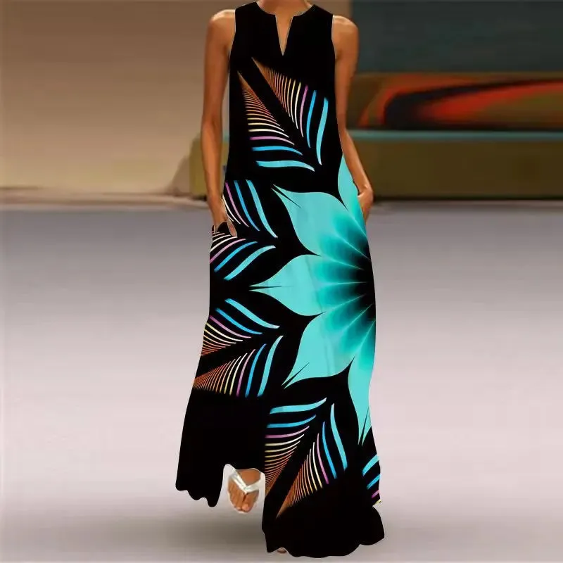 Vintage Long Dress Women Fashion Party Evening Dresses Casual Maxi Vestidos Vocation Beach Dress Ladies Robes