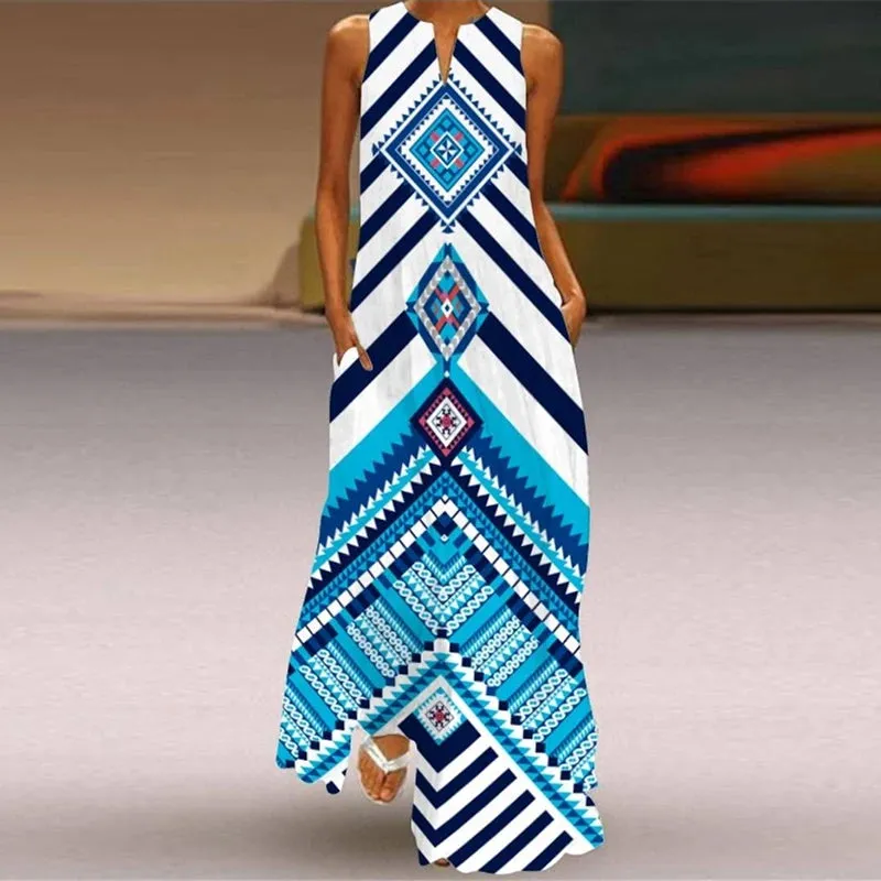 Vintage Long Dress Women Fashion Party Evening Dresses Casual Maxi Vestidos Vocation Beach Dress Ladies Robes