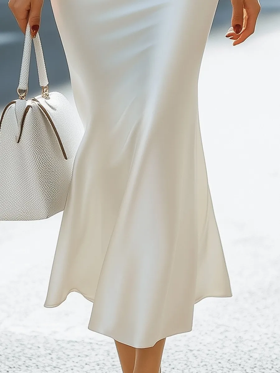 White Satin Wrap Midi Dress