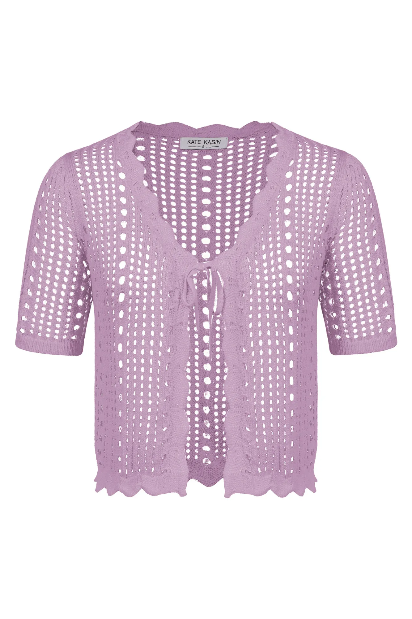 Women Hollowed-out Cardigan Short Sleeve V-Neck Tie-Front Shrug Knitwear