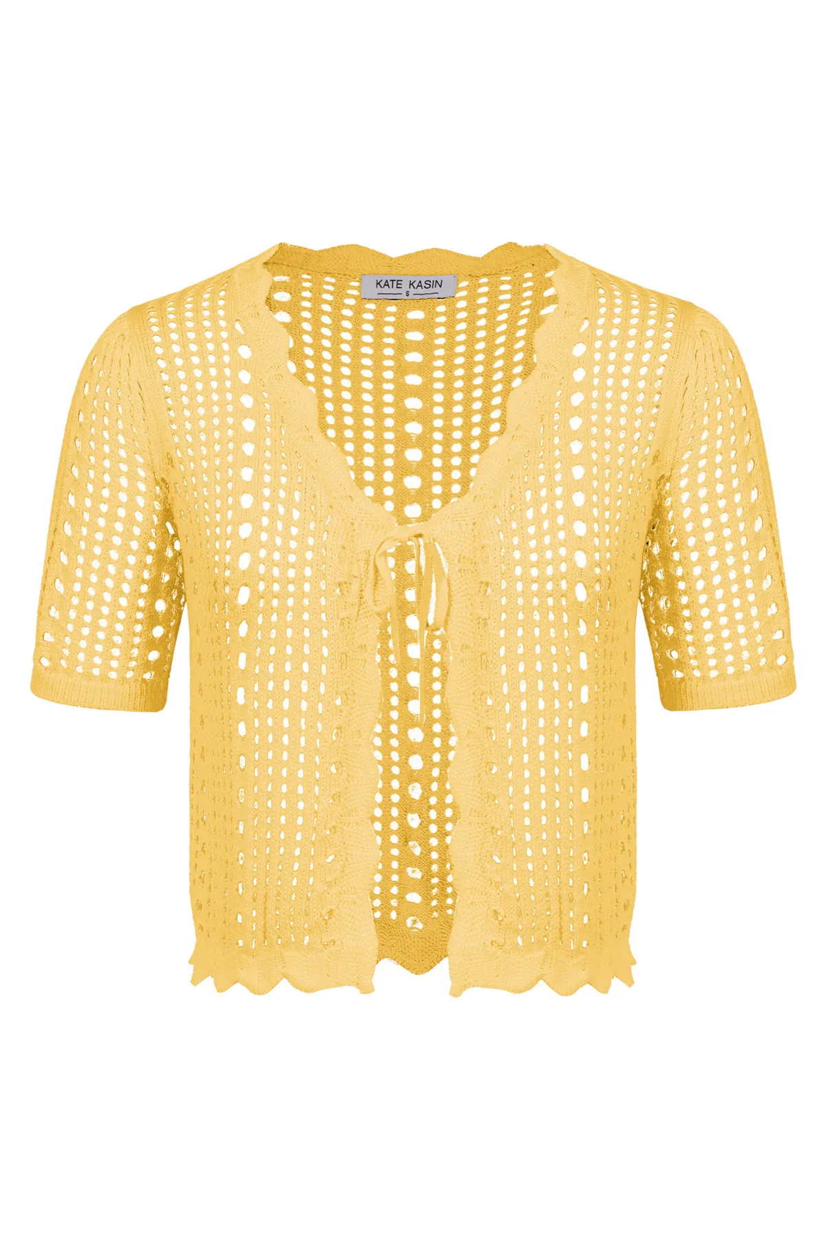 Women Hollowed-out Cardigan Short Sleeve V-Neck Tie-Front Shrug Knitwear