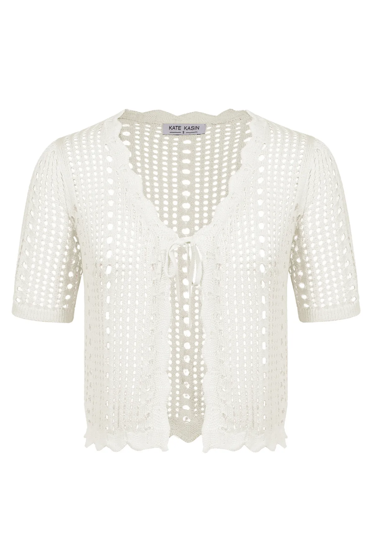 Women Hollowed-out Cardigan Short Sleeve V-Neck Tie-Front Shrug Knitwear