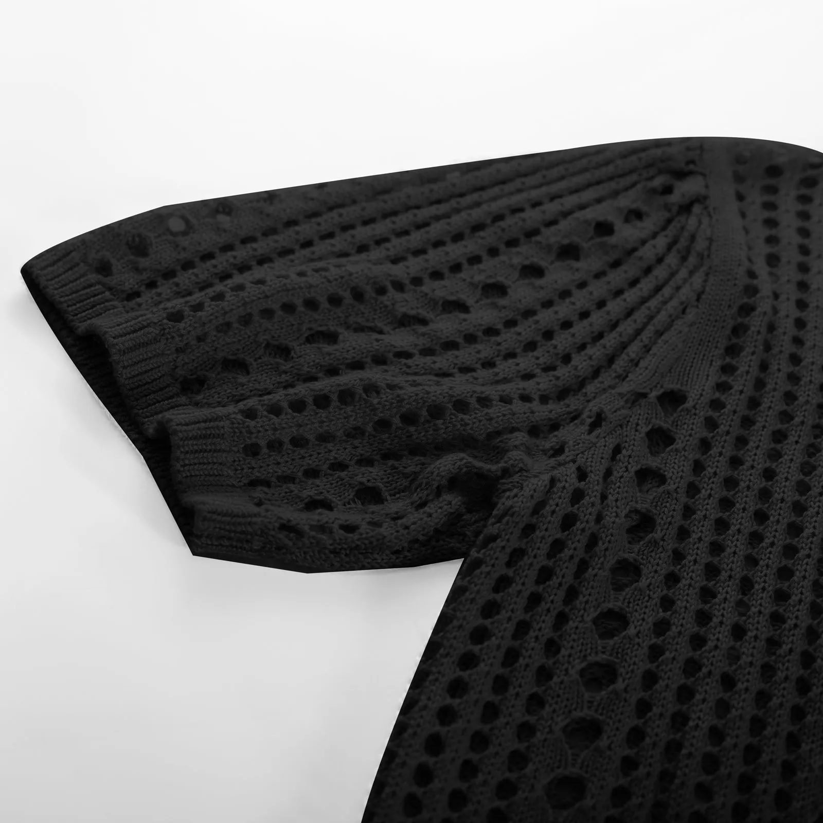 Women Hollowed-out Cardigan Short Sleeve V-Neck Tie-Front Shrug Knitwear