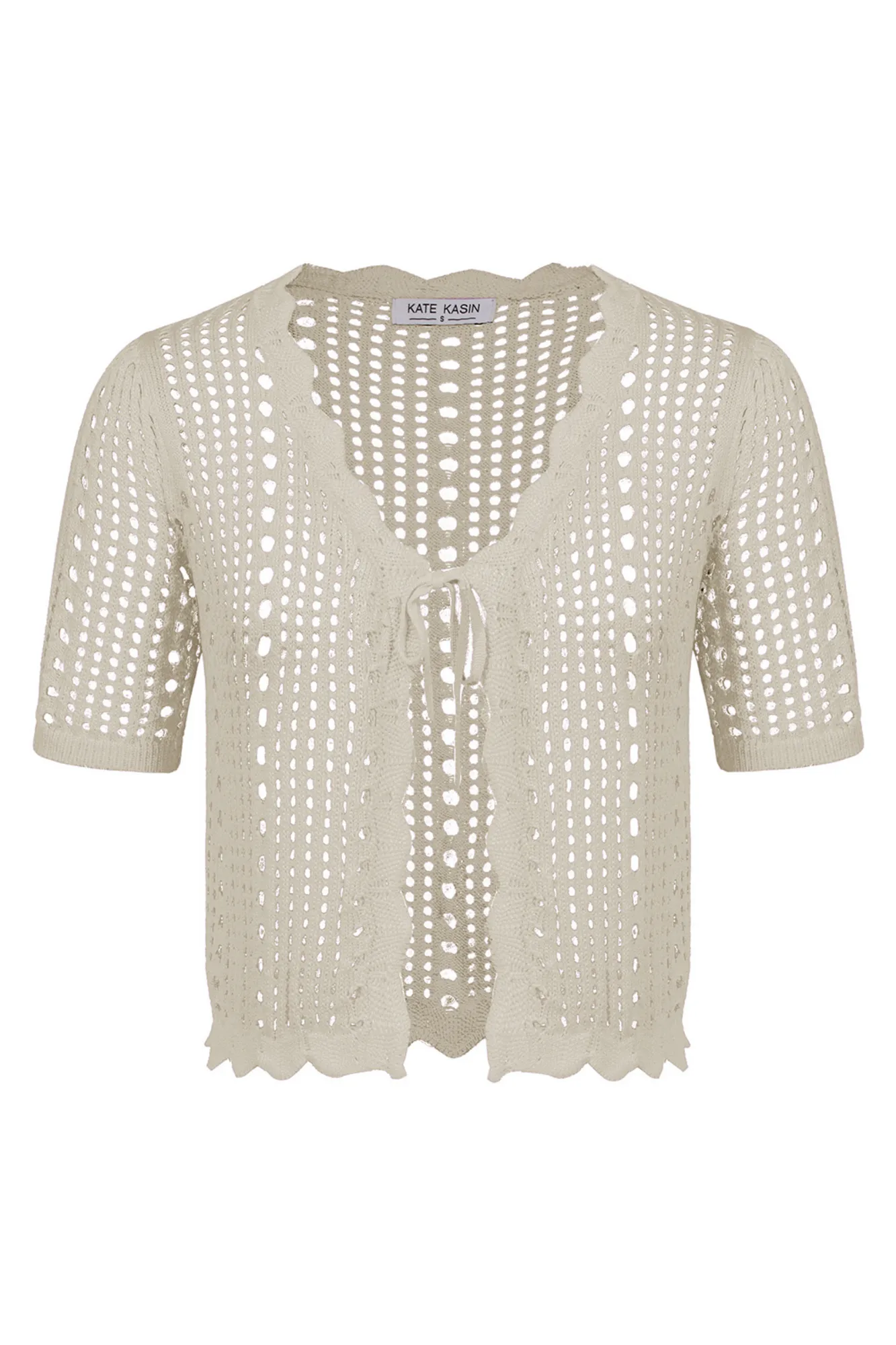 Women Hollowed-out Cardigan Short Sleeve V-Neck Tie-Front Shrug Knitwear
