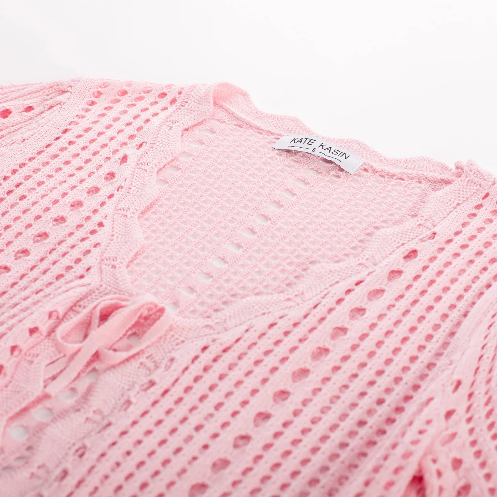 Women Hollowed-out Cardigan Short Sleeve V-Neck Tie-Front Shrug Knitwear