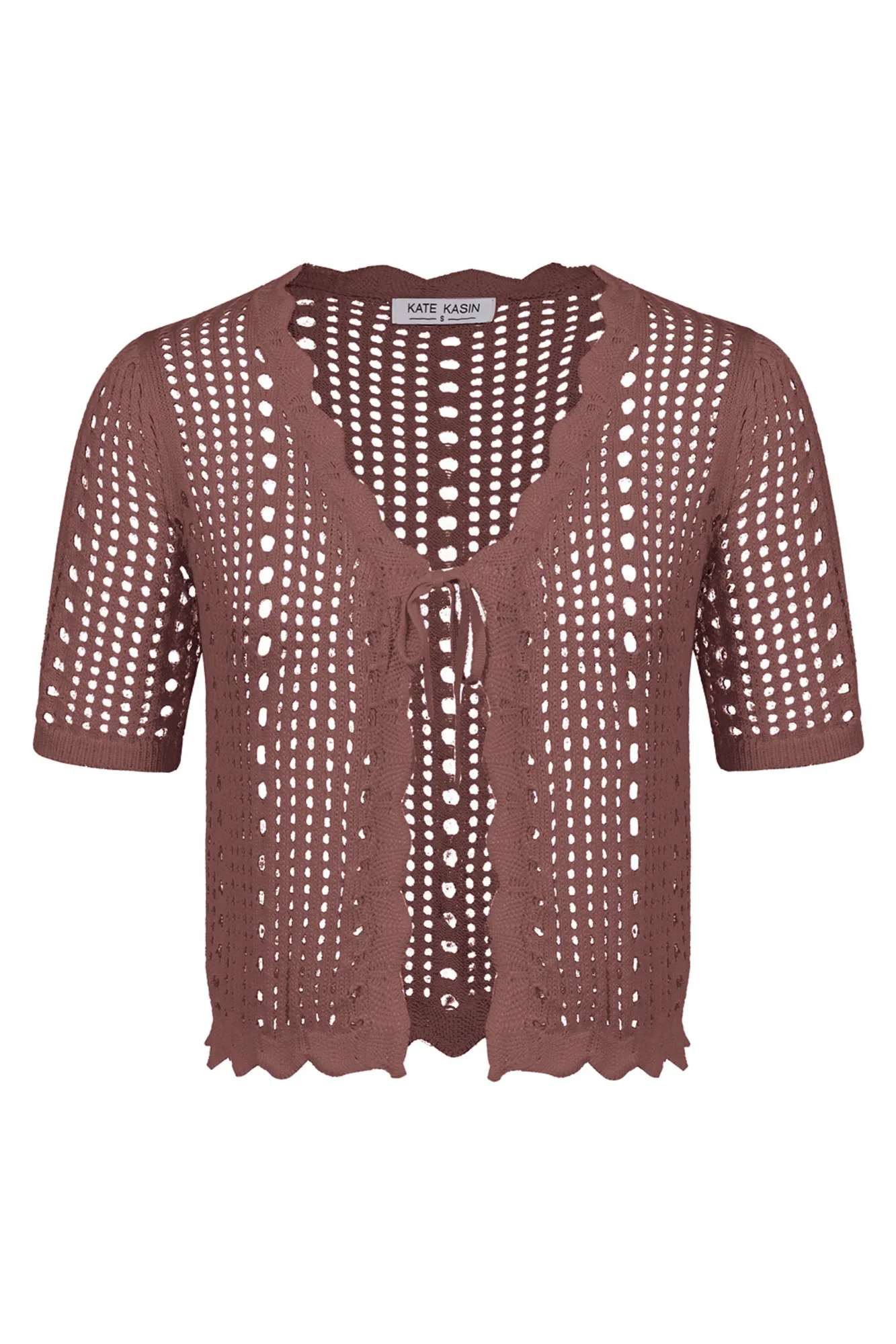 Women Hollowed-out Cardigan Short Sleeve V-Neck Tie-Front Shrug Knitwear